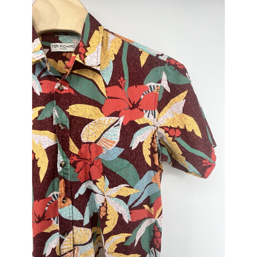 Tori Richard Uniforms Hawaiian Shirt Floral Warm Colors Mens XL Bright S/S